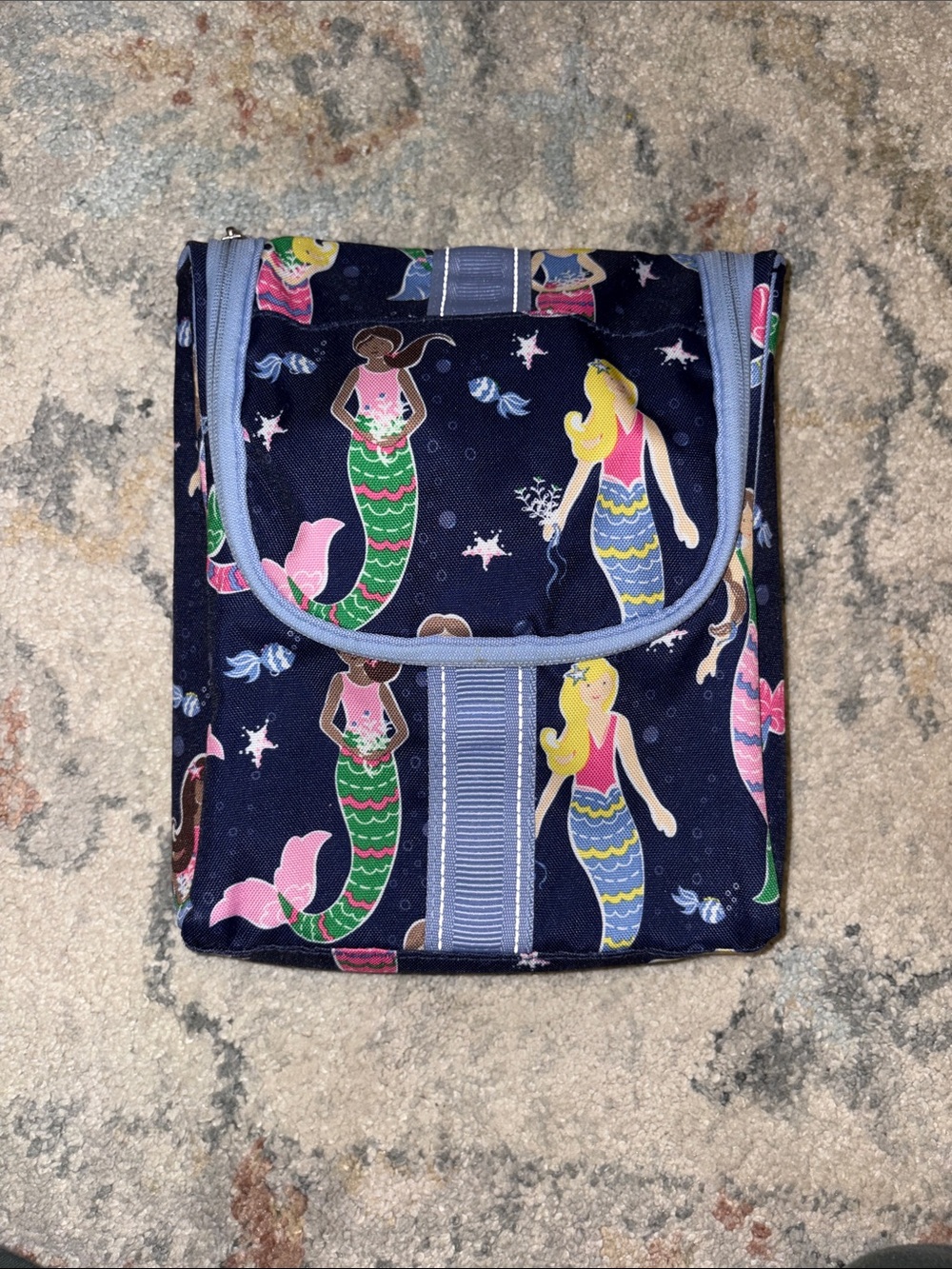 Pottery Barn Kids Navy Mermaid Travel Pouch with Pastel Accents